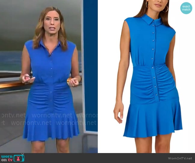 Adrianna by Adrianna Papell Collared Ruched Fit & Flare Dress worn by Stephanie Abrams on CBS Mornings