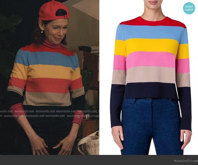 Akris Punto Colorblock Stripe Crewneck Sweater worn by Elsbeth Tascioni (Carrie Preston) on Elsbeth