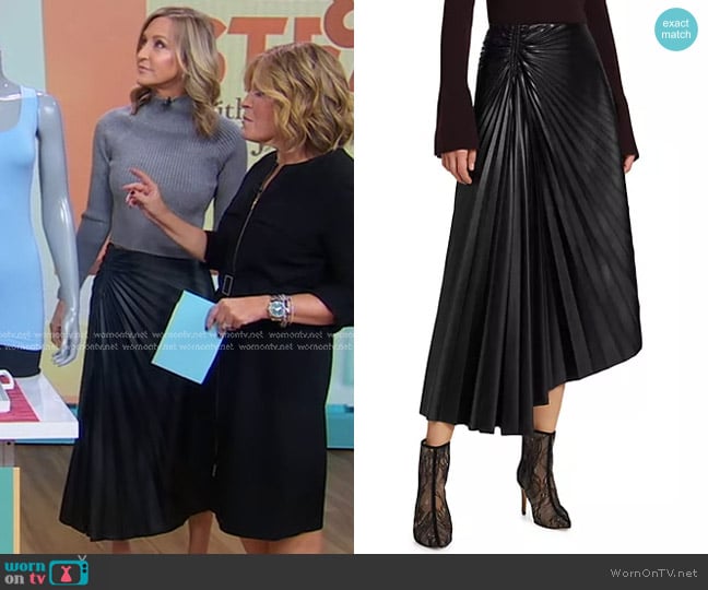 A.L.C. Tracy Pleated Vegan Leather Skirt worn by Lara Spencer on Good Morning America