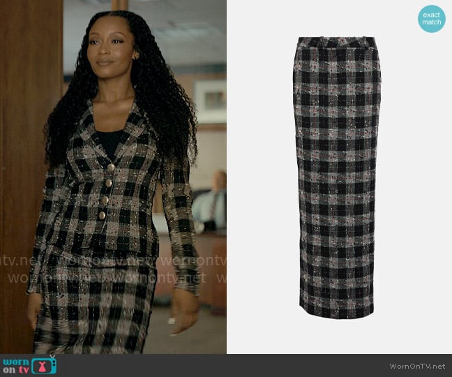 Alessandra Rich Checked lurex wool maxi skirt worn by Andrea Freemann (Yaya DaCosta) on The Lincoln Lawyer