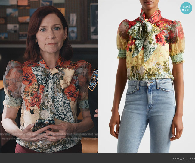 Brentley Floral Tie Neck Puff Sleeve Top worn by Elsbeth Tascioni (Carrie Preston) on Elsbeth