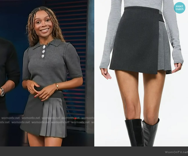 Alice + Olivia Toni Asymmetric Pleated Mini Skirt worn by Zuri Hall on Access Hollywood