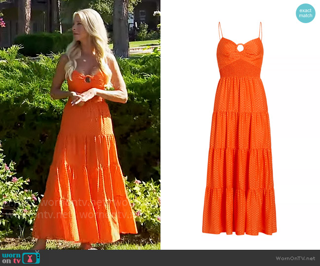 Alice + Olivia Clea Dress in Light Mango worn by Joan Vassos on The Golden Bachelorette