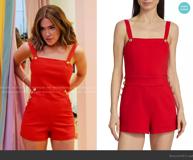 Alice + Olivia Vita Stretch Denim Romper worn by Brynn Whitfield on The Real Housewives of New York City