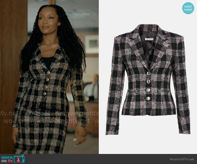 Alessandra Rich Tweed single-breasted blazer worn by Andrea Freemann (Yaya DaCosta) on The Lincoln Lawyer