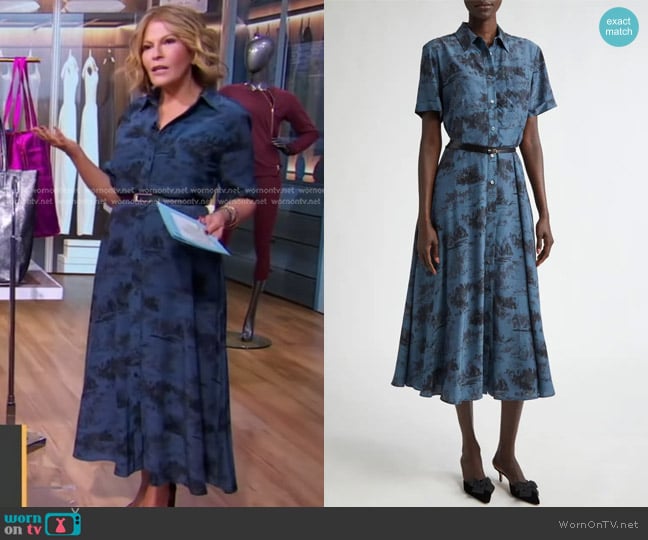 Altuzarra Kiera Print Silk Shirtdress in Steel Blue worn by Tory Johnson on Good Morning America