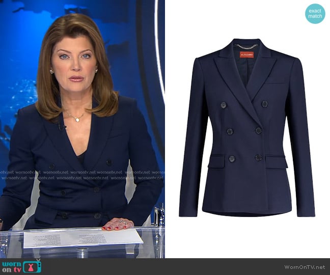 Altuzarra Stretch-wool Blazer in Berry Blue worn by Norah O'Donnell on CBS Evening News