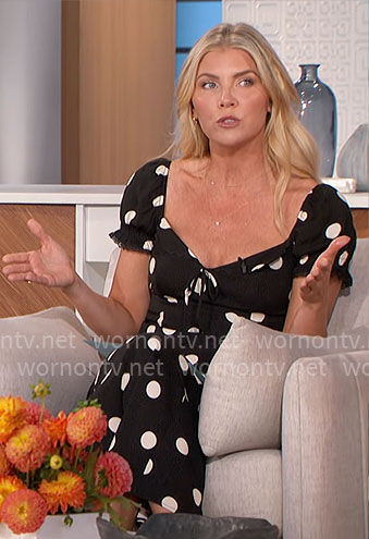 Amanda’s black polka dot midi dress on The Talk
