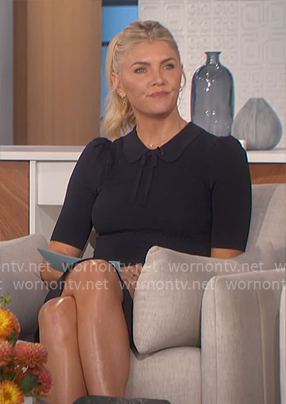 Amanda’s navy collared knit dress on The Talk