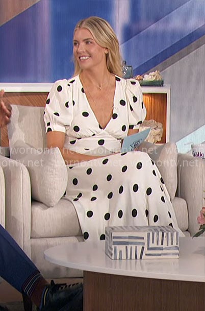 Amanda’s white polka dot midi dress on The Talk