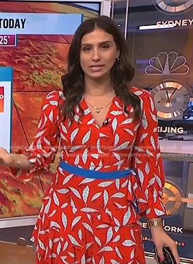 Angie Lassman’s red floral tie waist dress on NBC News