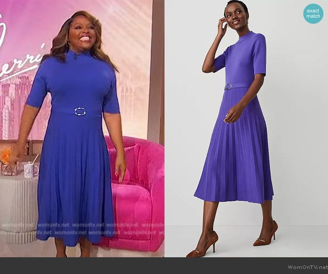 Anna Taylor Mock Neck Belted Pleated Dress worn by Sherri Shepherd on Sherri