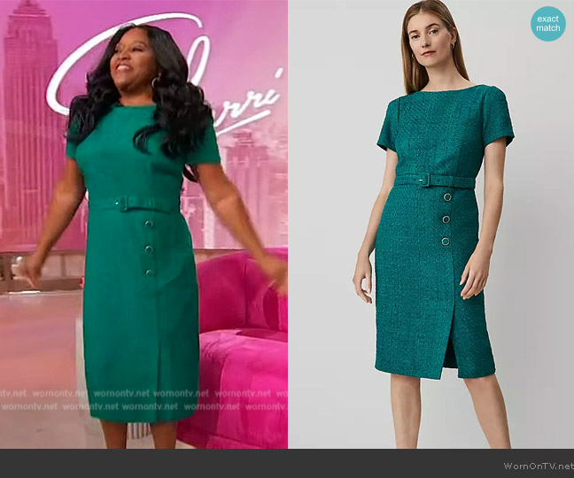 Ann Taylor Tweed Belted Button Midi Sheath Dress worn by Sherri Shepherd on Sherri