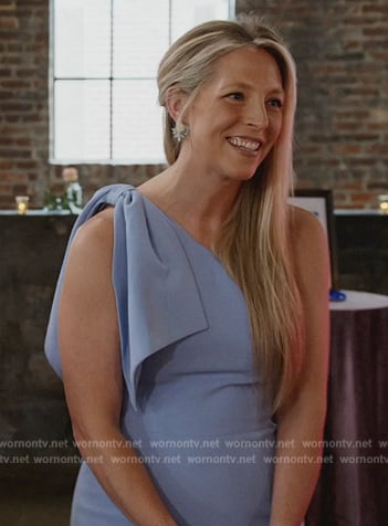 Ashley’s blue one bow shoulder sheath dress on The Real Housewives of Potomac