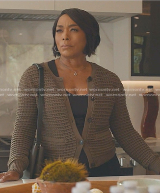 Athena’s khaki knit cardigan on 9-1-1