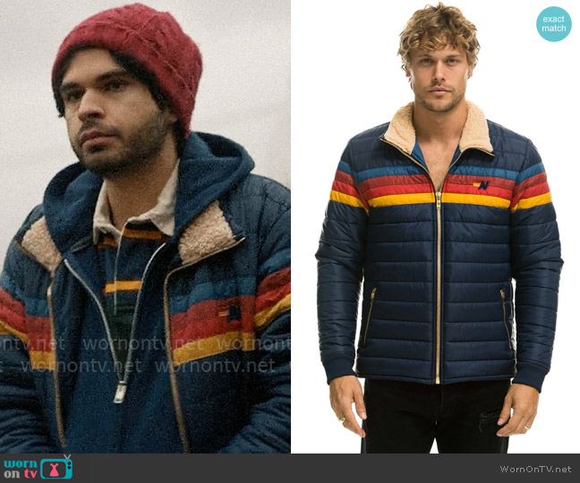 Aviator Nation 4 Stripe Rainbow Sleeve Jacket worn by Declan O'Shaunessy (Daniel Zolghadri) on American Horror Stories