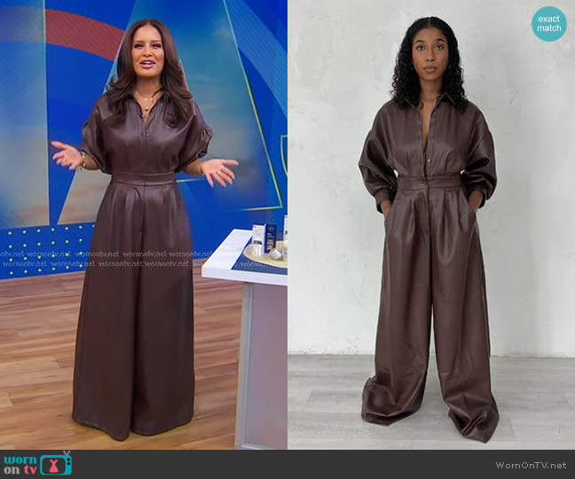 B.Freedom Sloan Jumpsuit in Brown worn by Rocsi Diaz on Good Morning America