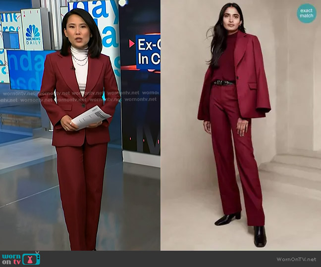Banana Republic Lido Blazer in Malbec Red worn by Vicky Nguyen on NBC News Daily