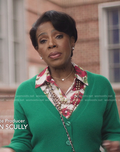 Barbara’s rose print satin blouse on Abbott Elementary