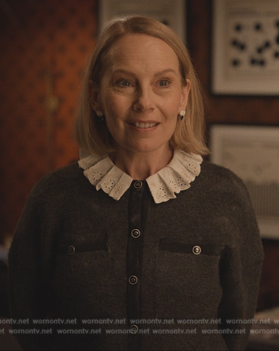 Jan’s lace collared cardigan on Only Murders in the Building