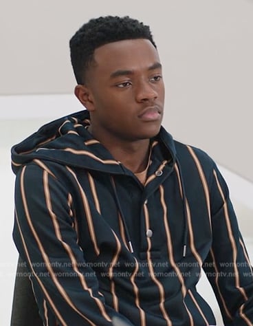 Noah’s black striped hoodie on All American Homecoming
