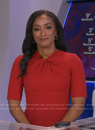 Brittany Bell’s red twist neck dress on Good Morning America