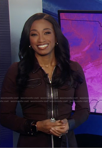 Brittany’s brown leather trim zip dress on Good Morning America