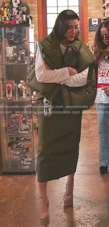 Bronwyn’s green down vest and skirt on The Real Housewives of Salt Lake City