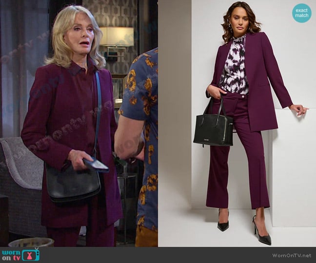 Calvin Klein Open Front Blazer in Aubergine worn by Marlena Evans (Deidre Hall) on Days of our Lives