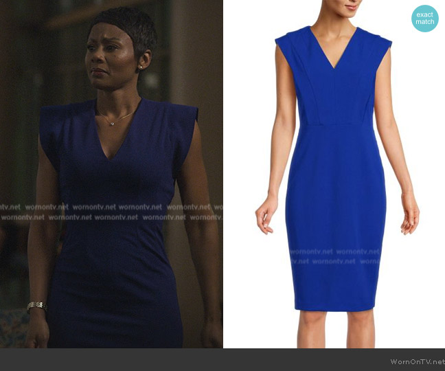 Calvin Klein V Neck Sheath Dress worn by Jax Stewart (Emayatzy Corinealdi) on Reasonable Doubt