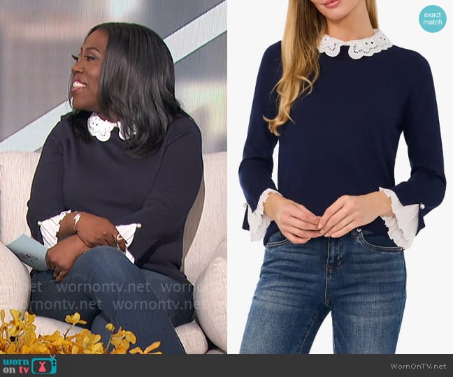 CeCe Contrast Trim Sweater worn by Sheryl Underwood on The Talk