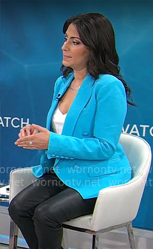 Dr Celine Gounder’s turquoise blue blazer on CBS Mornings