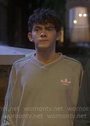 Charlie’s green and pink Adidas sweatshirt on Heartstopper