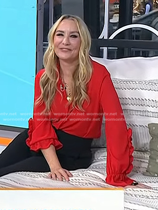 Chassie’s red ruffle sleeve blouse on Today