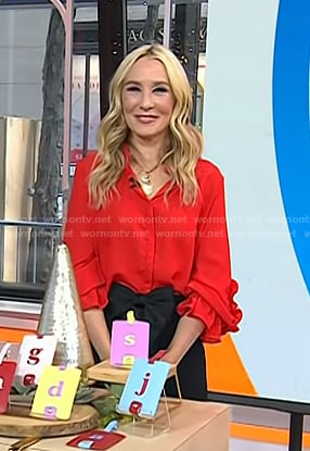 Chassie’s red ruffle sleeve blouse on Today