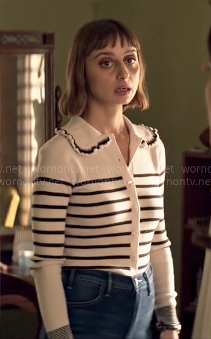 Chrissy’s striped sweater with ruffle trim collar on Superman and Lois