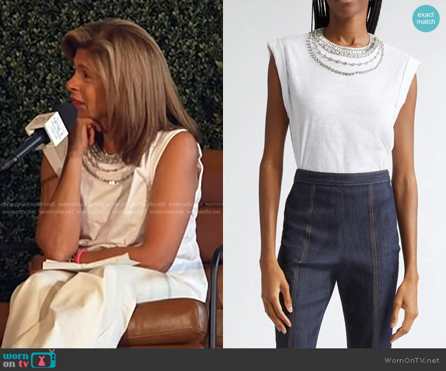 Cinq a Sept Bella Rhinestone Detail Cotton Top worn by Hoda Kotb on Today