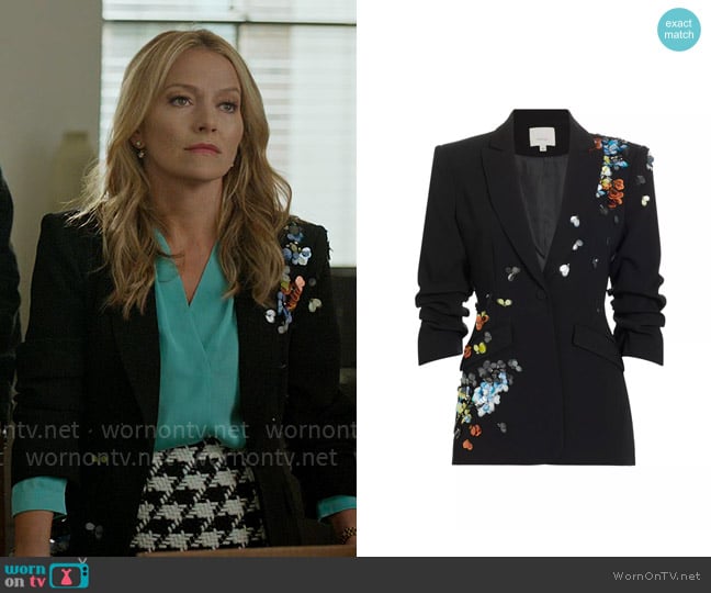 Cinq a Sept Cheyenne Floral Pailette Blazer worn by Lorna Crane (Becki Newton) on The Lincoln Lawyer