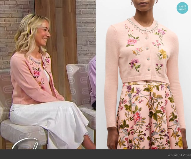 Cinq a Sept Isolde Embellished Floral Embroidered Cardigan worn by Hilary Levine on Sherri