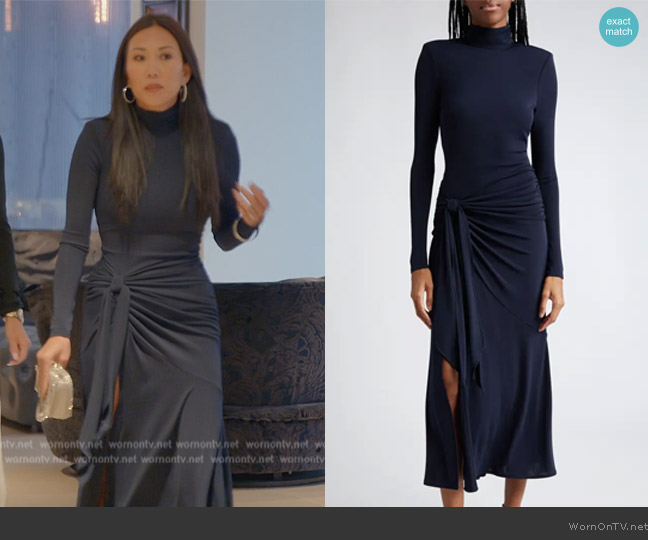 Cinq a Sept Johnson Draped Turtleneck Midi-Dress worn by Katie Ginella on The Real Housewives of Orange County