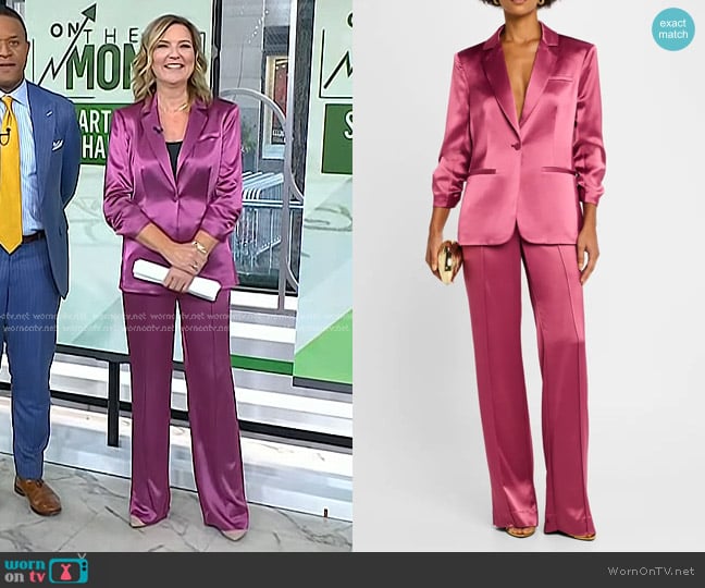 Cinq a Sept Khloe Smooth Satin Blazer in Dark Ube worn by Christine Romans on Today