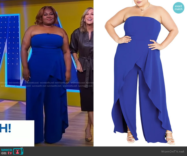 City Chic Attract Strapless Jumpsuit in Ultra Blue worn by Da'Vine Joy Randolph on Good Morning America