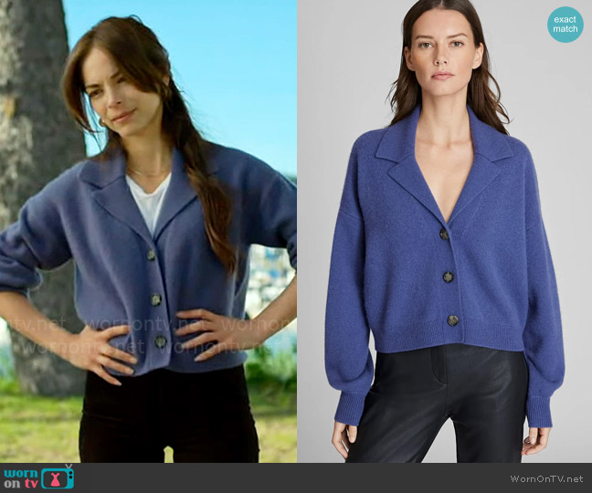 Club Monaco Boiled Cashmere Cropped Cardigan worn by Cassandra Lee (Kristin Kreuk) on Murder in a Small Town