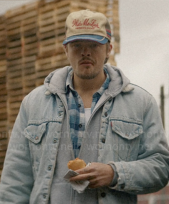 Colin’s denim trucker jacket and Wish Me Luck cap on American Horror Stories