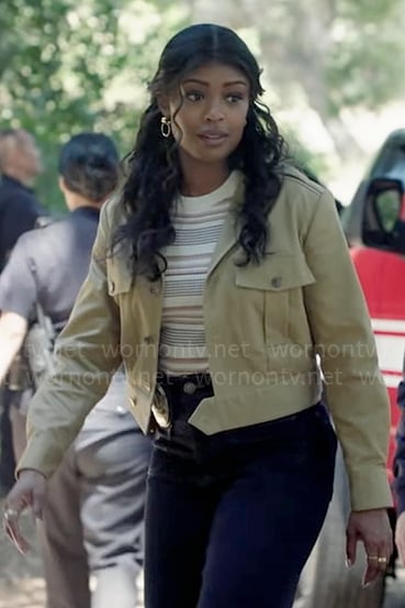 Daphne’s beige cropped jacket on High Potential