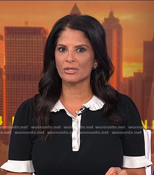 Darlene’s black ruffle contrast trim polo top on Today