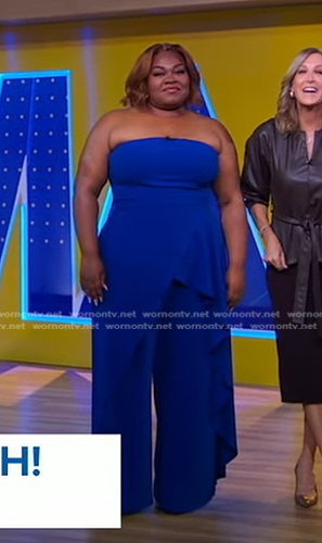 Da’Vine Joy Randolph’s blue strapless ruffle jumpsuit on Good Morning America