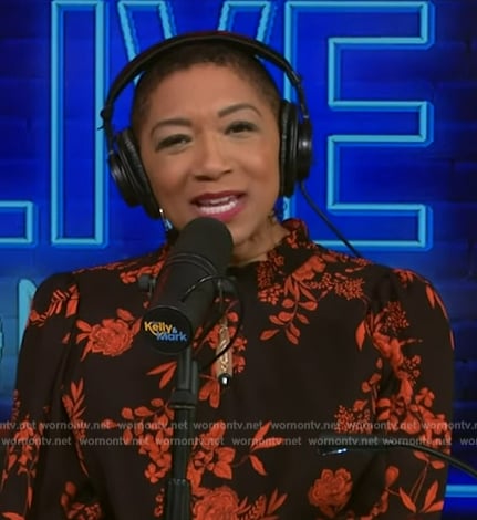 Deja Vu’s black floral print dress on Live with Kelly and Mark