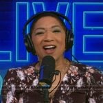 Deja Vu’s black floral print wrap dress on Live with Kelly and Mark