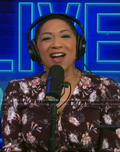 Deja Vu’s black floral print wrap dress on Live with Kelly and Mark